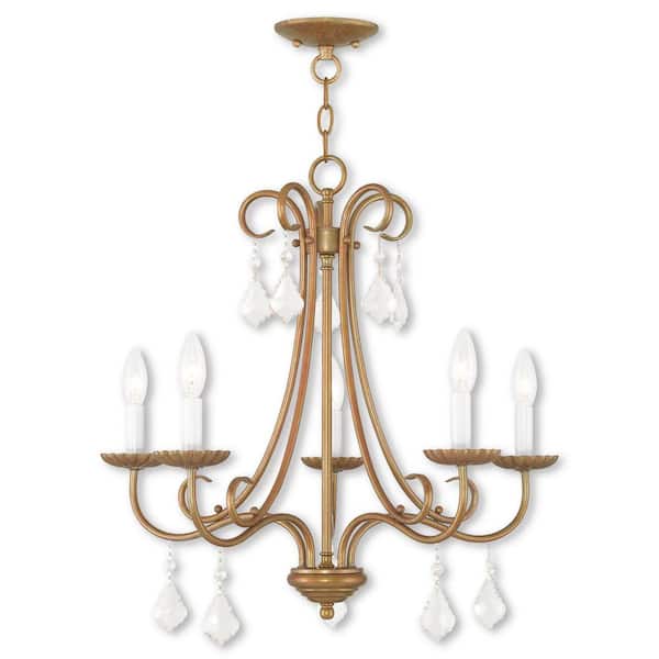 AVIANCE LIGHTING Shirlington 5-Light Antique Gold Leaf Chandelier with Clear Crystals