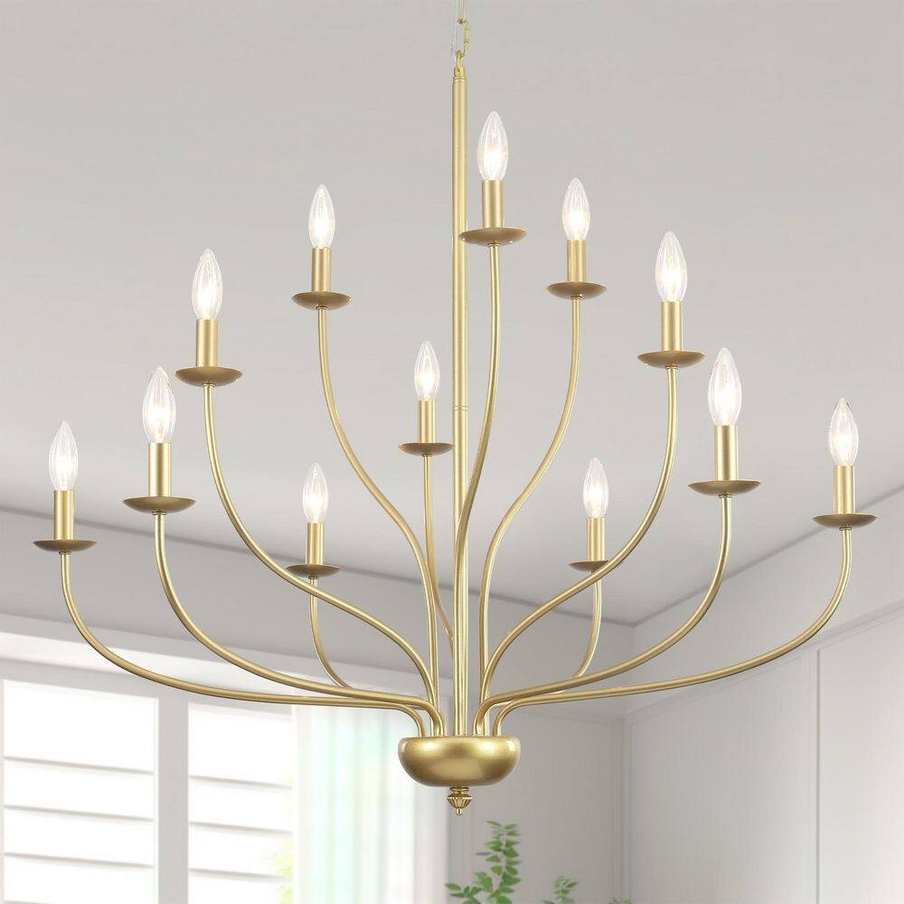 Classic Candlestick 35.9 in. 12-Light Gold Metal Farmhouse Chandelier with Adjustable Chain for Foyer or Dining Room price history on PriceWatchPro