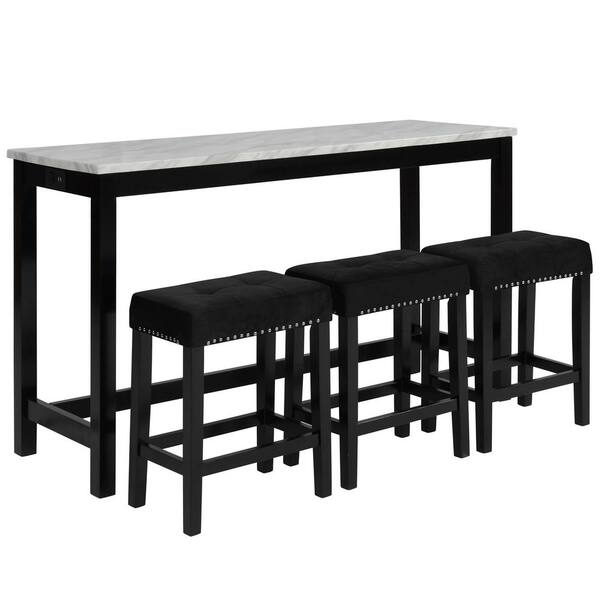NEW CLASSIC HOME FURNISHINGS Celeste 4Piece Black Faux Marble Bar Table Set (Seats 3) D400B3S