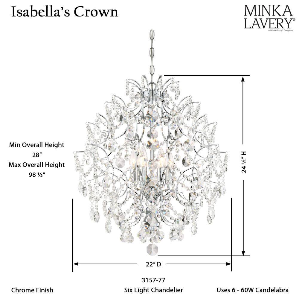 Isabella's Crown 6-Light Chrome Crystal Candle Chandelier