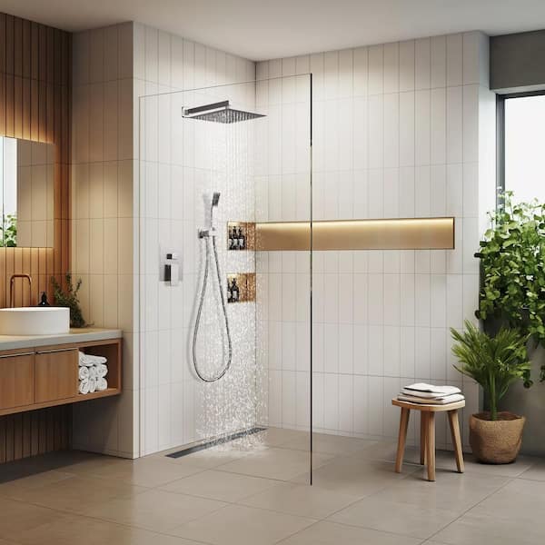 Zalerock Rainfall 1-Spray Square 10 in. Shower System Shower Head