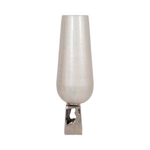 26 in. White Glass with Metal Base Decorative Vase