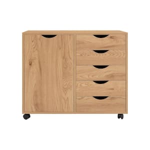 Natural 5 Drawer with Shelf 30.7 in W x 15.7 in D x 26.3 in H Wooden File Cabinets Vertical File Cabinet