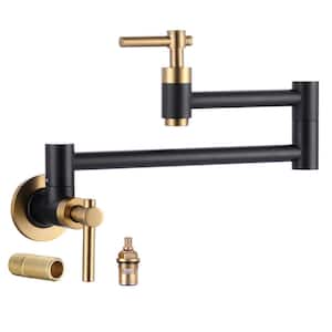 Contemporary Wall Mounted Pot Filler with 2 Handles in Black and Gold
