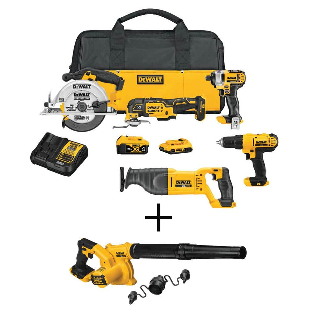 20V MAX Cordless 5 Tool Combo Kit, 20V Jobsite Blower, (1) 20V 4.0Ah Battery, (1) 20V 2.0Ah Battery, and Charger -  DEWALT, DCK551D1M1W100