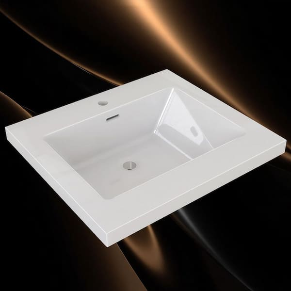 24 in. W x 22 in. D Solid Surface White Rectangular Single Sink Bathroom Vanity Top for 24 in. Bathroom Cabinet