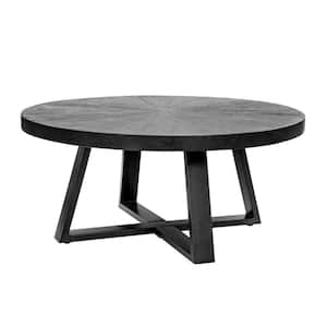 Raj 39.4 in. Black Round Wood Coffee Table with Iron