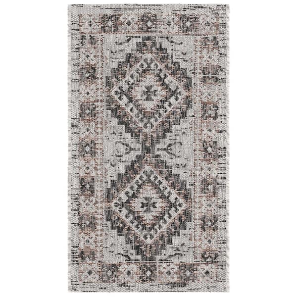 Courtyard Light Gray/Light Beige 2 ft. x 4 ft. Border Aztec Medallion Indoor/Outdoor Area Rug