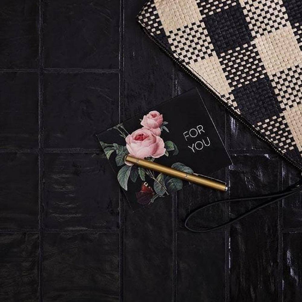 Black 2.5" x 8" Glossy Ceramic Subway Tile