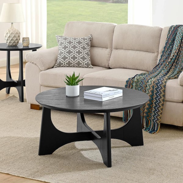 HomeRoots 14 Black Oak Veneer and Glass Coffee Table