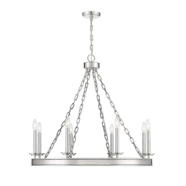 Savoy House Seville 34 in. W x 29.5 in. H 8-Light Polished Nickel Open Ring Metal Chandelier with Band Detailing