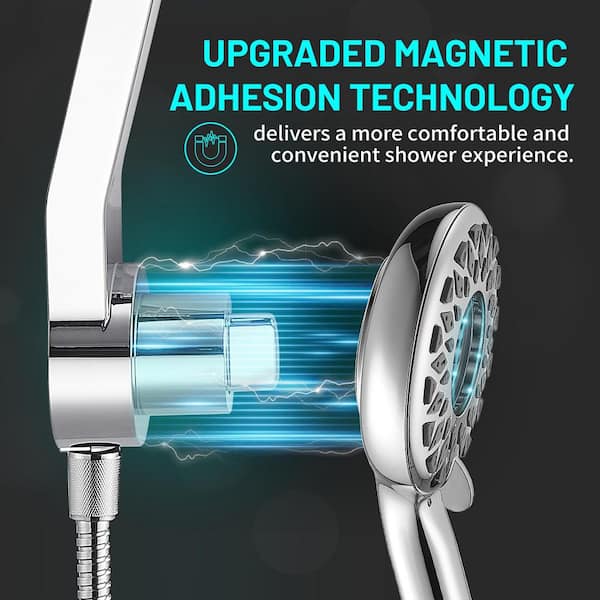 Magnetic 2-in-1 7-Spray Adjustable Dual Shower Heads Wall Mount Fixed and Handheld Shower Head 2.5 GPM in Chrome