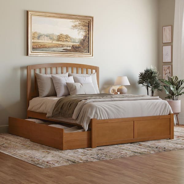 AFI Richmond Light Toffee Natural Bronze Solid Wood Frame Queen Platform Bed with Footboard and Storage Drawers