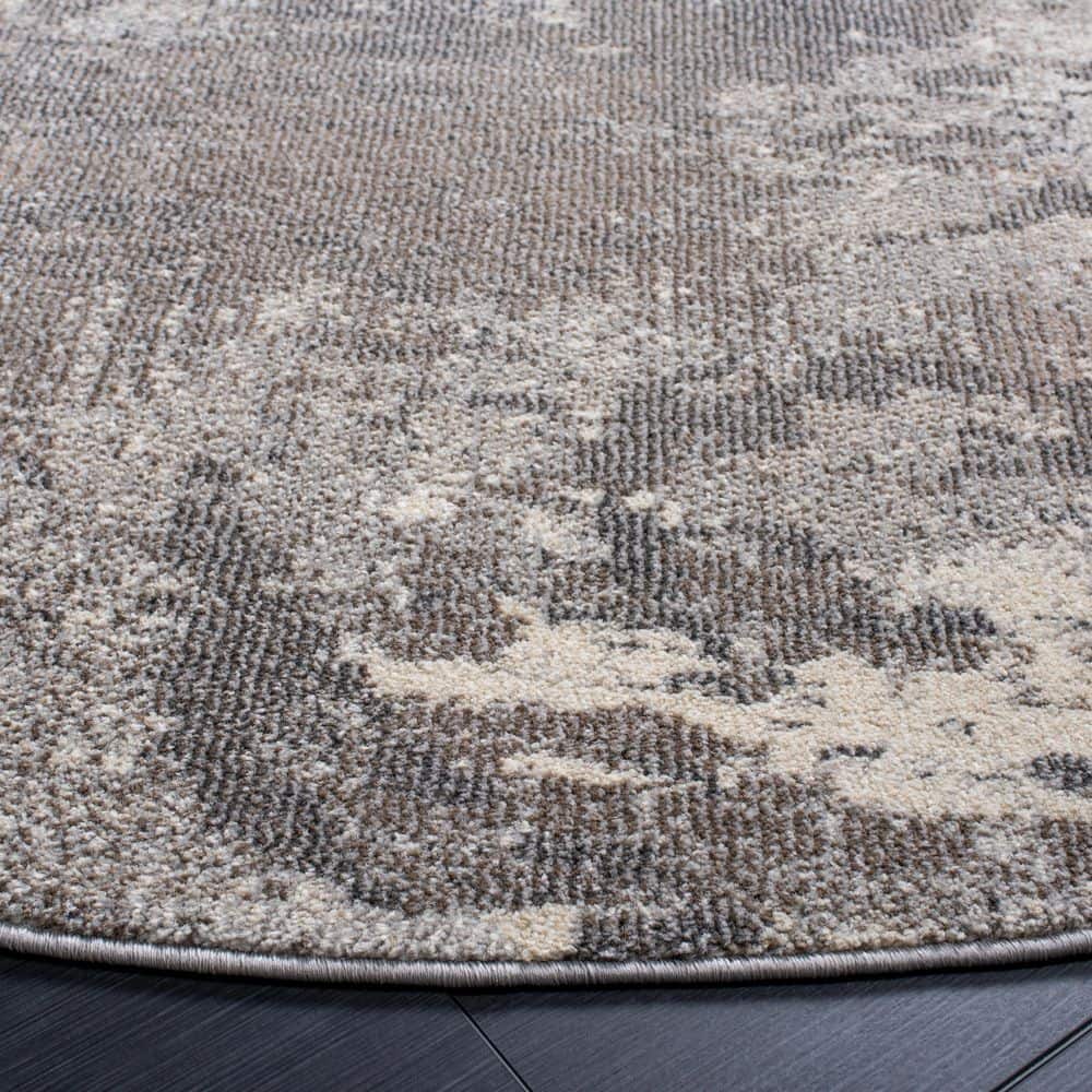 Beige and Grey Round Synthetic Hand-knotted Area Rug