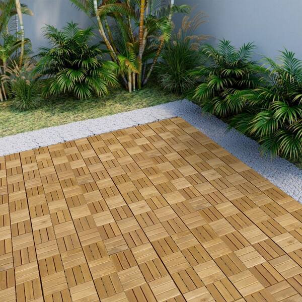 Tidoin Outdoor 1 ft. x 1 ft. Acacia Wood Deck Tile in Brown(30 Per Box)