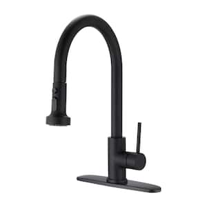 Single Handle Pull Down Sprayer Kitchen Faucet with Deckplate Included and Sprayer in Matte Black