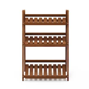 33.5 in. Natural Wood 3-shelf Ladder Bookcase with Open Back