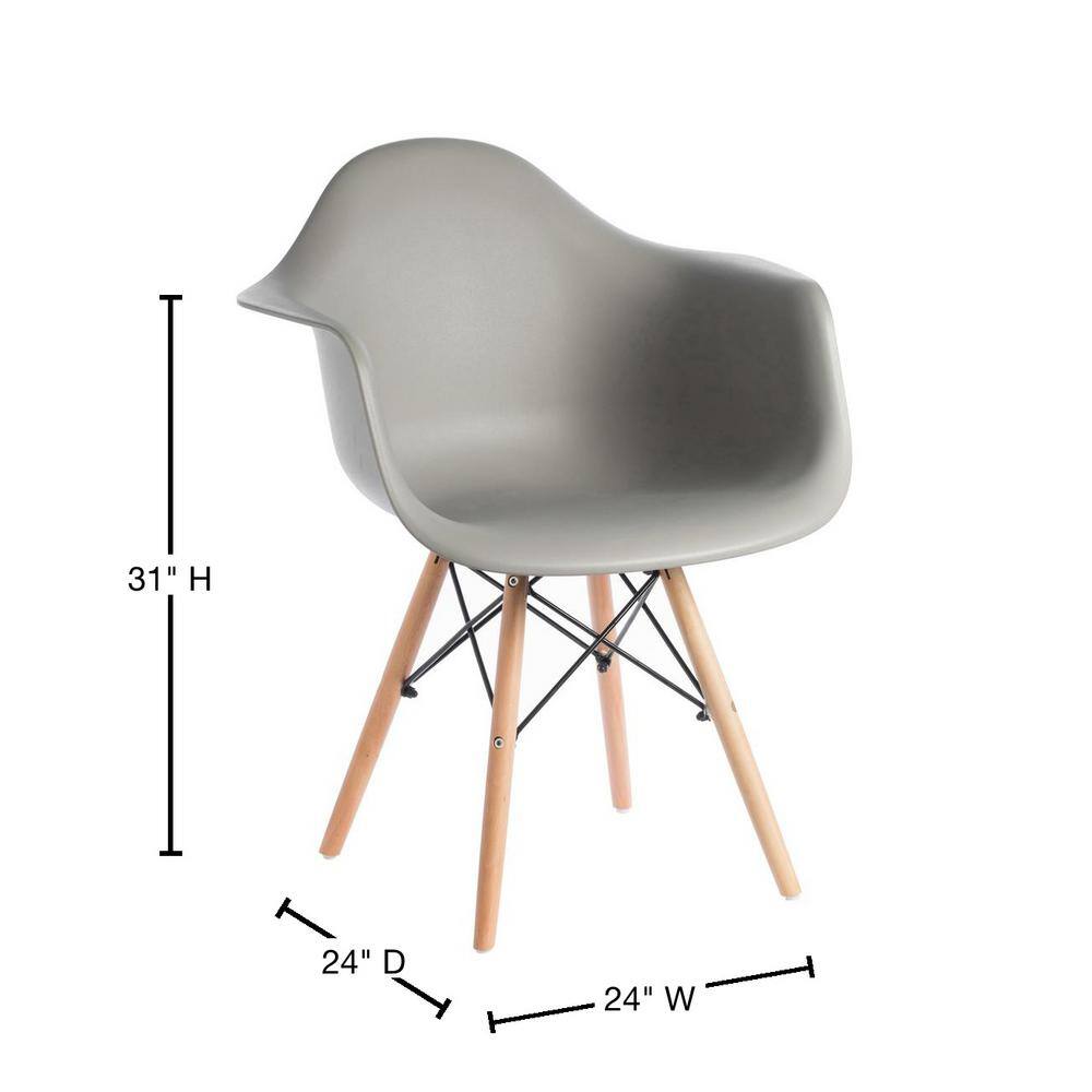 Gray Plastic Shell Dining Arm Chair with Wooden Legs