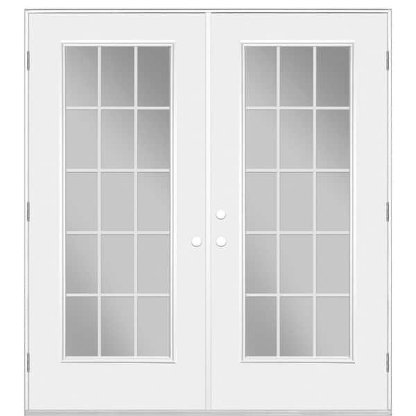 Masonite 72 in. x 80 in. Premium Primed Left Hand Outswing 15 Lite Internal Grille Smooth Fiberglass Patio Door No Brickmold