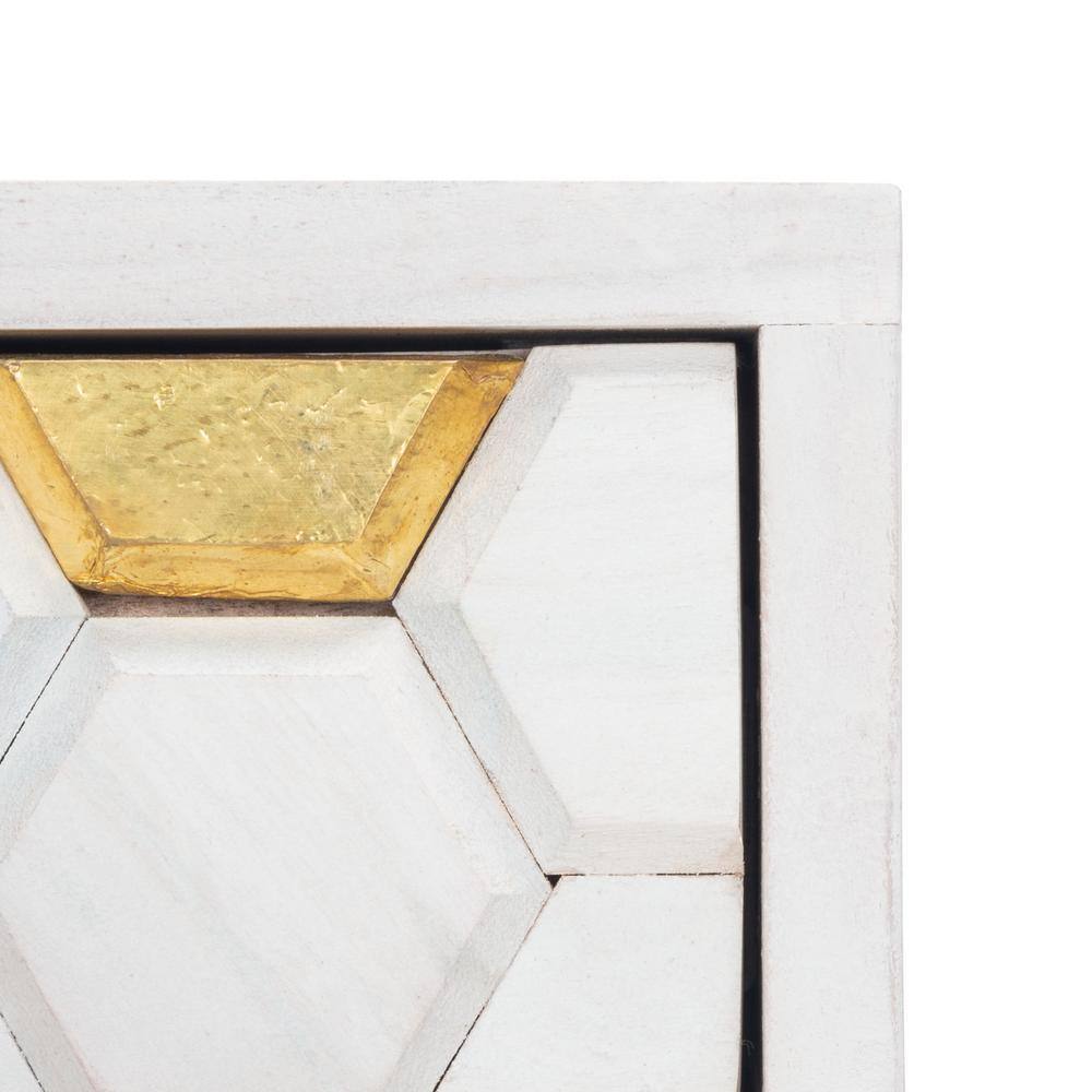 White and Brass Wood Writing Desk with Drawer