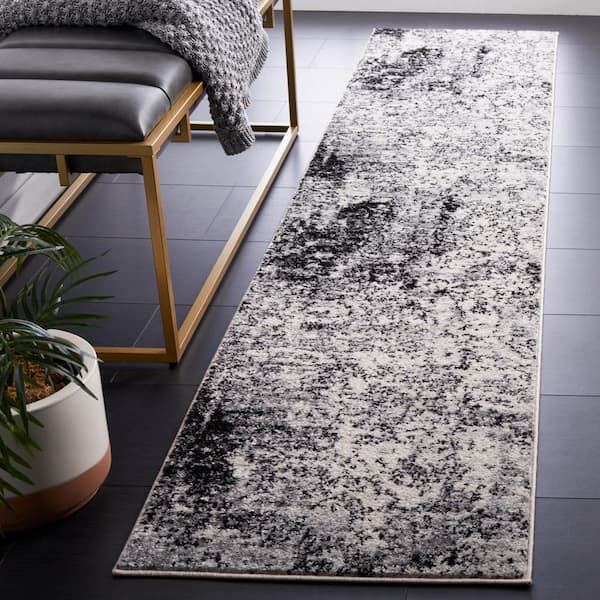 Tulum 2 ft. x 9 ft. Ivory/Black Distressed Contemporary Runner Rug