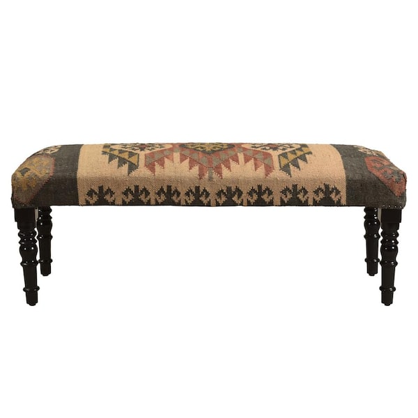 LR Home Melody Bohemian Vanity Red/Beige Indoor Upholstered Bench