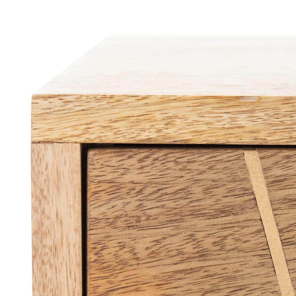 Transitional 32'' Natural Wood and Brass 3-Drawer Chest