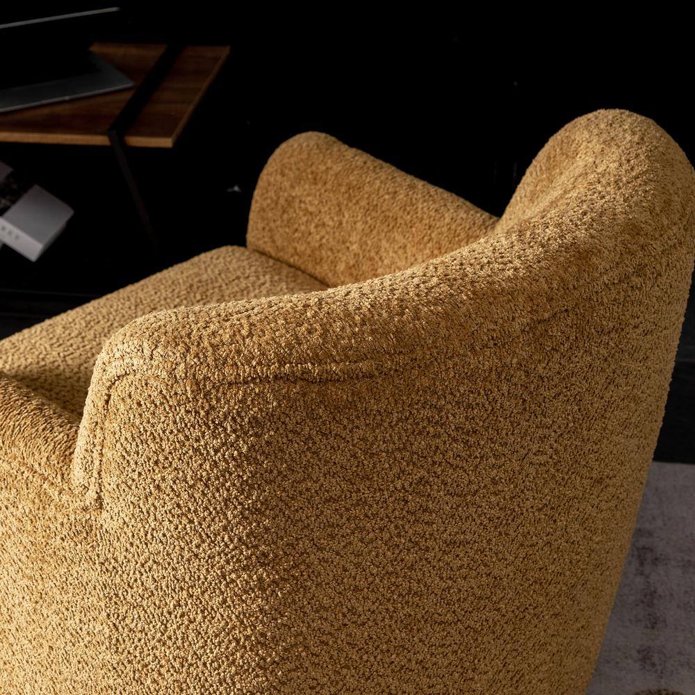 Camel Chenille Upholstered Swivel Barrel Accent Chair