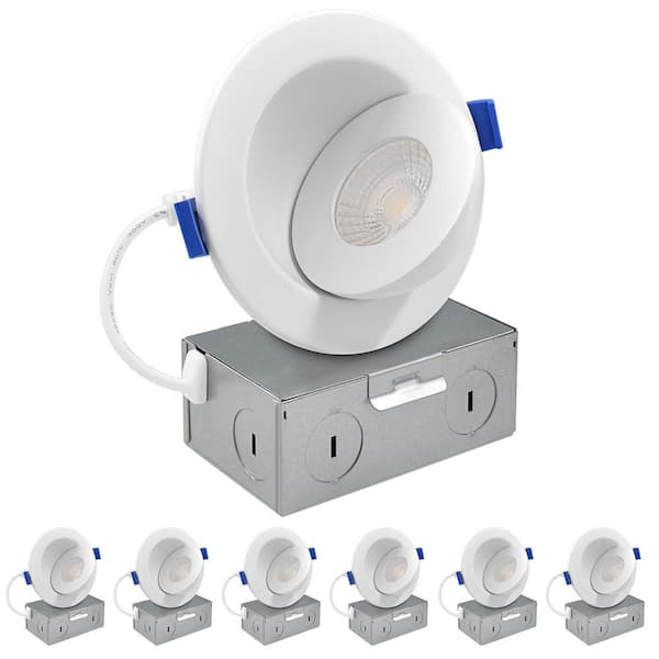 LUXRITE 3 in. Floating Adjustable LED Can less Recessed Light, J-Box, 5CCT 2700K-5000K, Dimmable, 8W, 700LM, Damp Rated 6-Pack