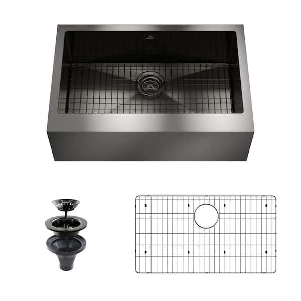 CASAINC 33 in. Black Stainless Steel Single Bowl Farmhouse Kitchen Sink