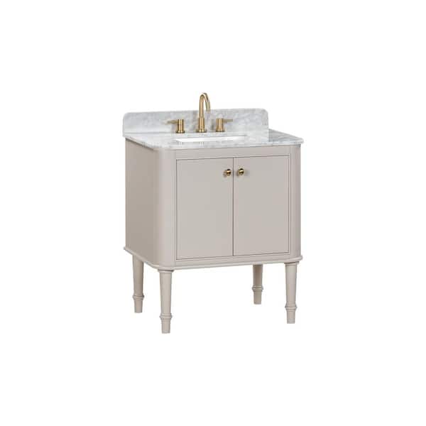 Collette 30 in. Single Sink Greige Bath Vanity with White Carrara Marble Top (Assembled)