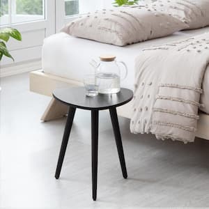 Tora 16 in. Black 18 in. Triangle Solid Mango Wood End Table with 3-Legs