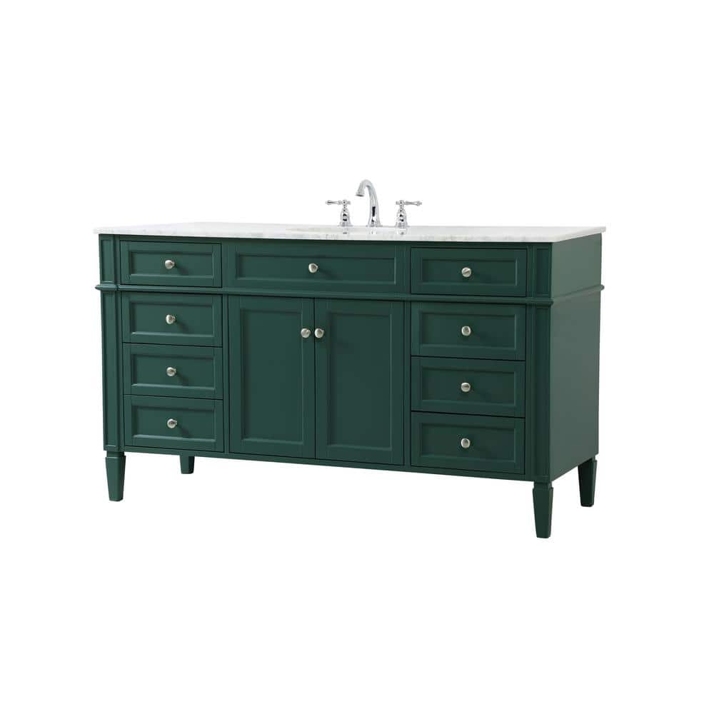 Green Solid Wood and Marble Single Bathroom Vanity