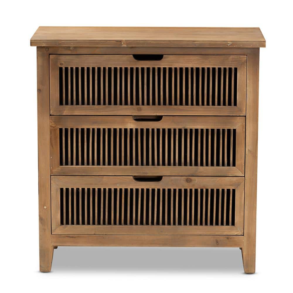 Clement Medium Oak 3-Drawer Wood Spindle Chest