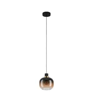 Oilella 7.55 in. W x 6 in. H 1-Light Structured Black Pendant with Vaporized Amber Glass Shade