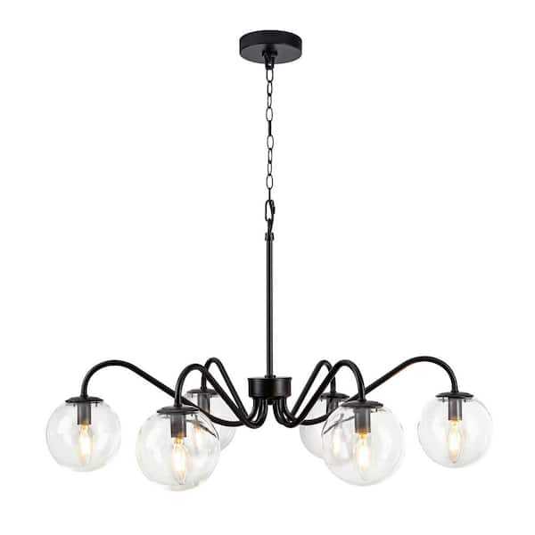 Eclipse Series 6 Light Black with Clear Glass Globes Industrial Round Chandelier for Living Room with no bulbs included