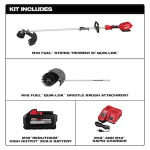 M18 FUEL 18V Lithium-Ion Brushless Cordless QUIK-LOK String Trimmer 8.0 Ah Kit with M18 FUEL Bristle Brush Attachment