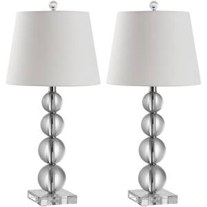 Millie 26.5 in. Clear Crystal Ball Table Lamp with White Shade (Set of 2)