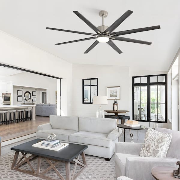 76 in. Indoor/Outdoor Smart Sliver Nickel Standard Downrod Ceiling Fan w/ LED Light Remote 8-Wood Blades Works w/ Phone