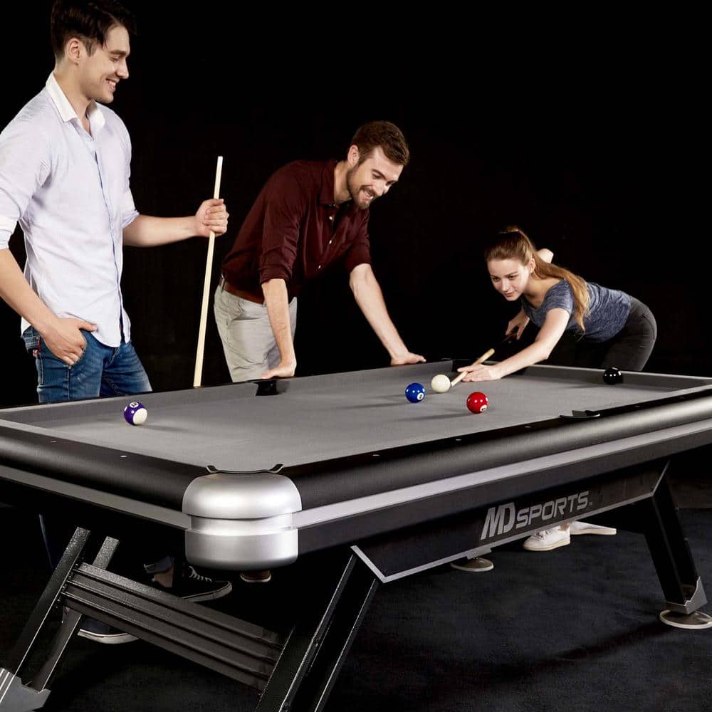 MD Sports 7.5' Black and Silver Pool Table with Steel Legs