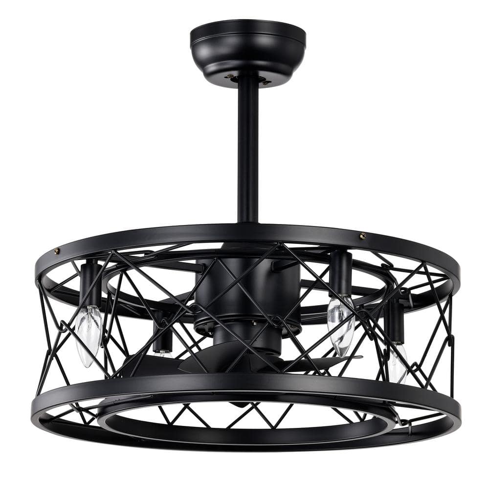 20.5 in. Indoor Matte Black Low Noise Ceiling Fan with E12 Light Bulb for F