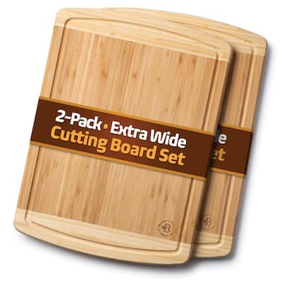 Large Bamboo Cutting Boards Good For Chopping Meat, Cheese and Vegetables (Set of 2)