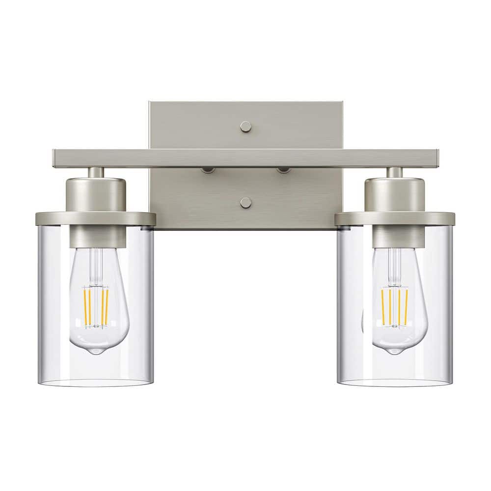 13.19 in. 2-Light Brushed Nickel Vanity Light with Clear Glass Shade price history on PriceWatchPro