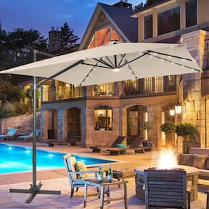10 ft. x 8 ft. Outdoor Rectangular Cantilever LED Patio Umbrella, 240 g Solution-Dyed Fabric Aluminum Frame in Sand