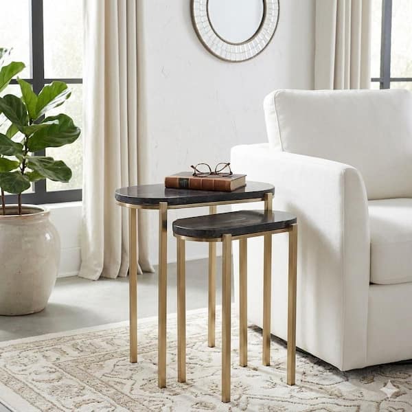 Liv & Skye 16/18 in. Black Oval Stone Top Quartz Nesting End Tables ...