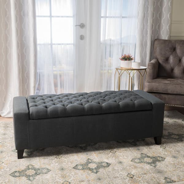 Jabari Dark Grey Polyester Tufted Storage Ottoman