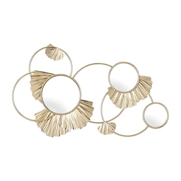 16 in. x 27 in. Gold Metal Work Fan Loops Mirrored Wall Decor in Iron and Glass