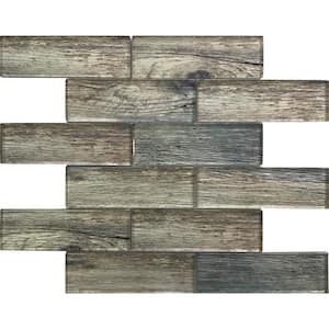 Blue Brown 11.8 in. x 11.8 in. Polished Glass Subway Mosaic Tile (4.83 sq. ft./Case)