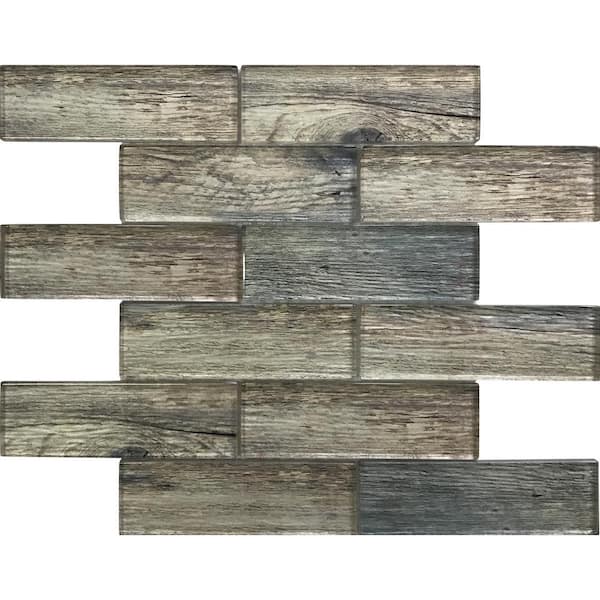 Apollo Tile Blue Brown 11.8 in. x 11.8 in. Polished Glass Subway Mosaic Tile (4.83 sq. ft./Case)