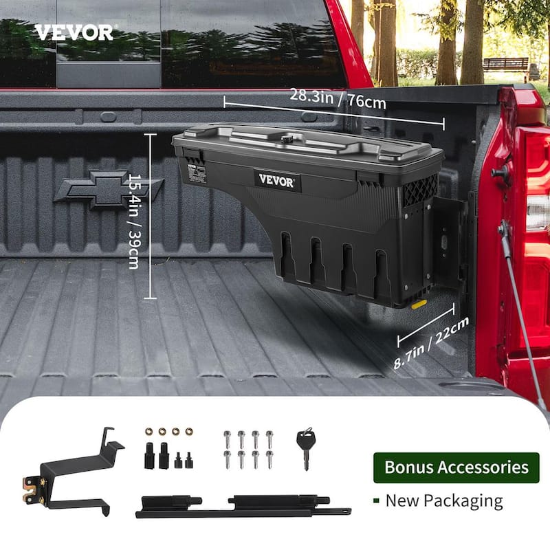 28 in. ABS Truck Bed Storage Box 6.6 Gal. Passenger Side Truck Tool Box for Silverado 1500 GMC Sierra 1500 2019-21,Black